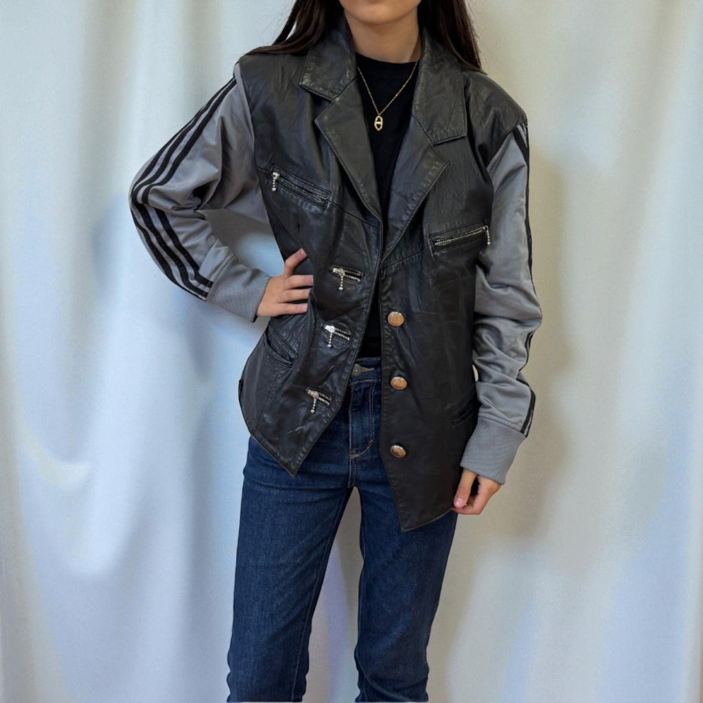 #31 Veste en cuir vintage à manches Adidas