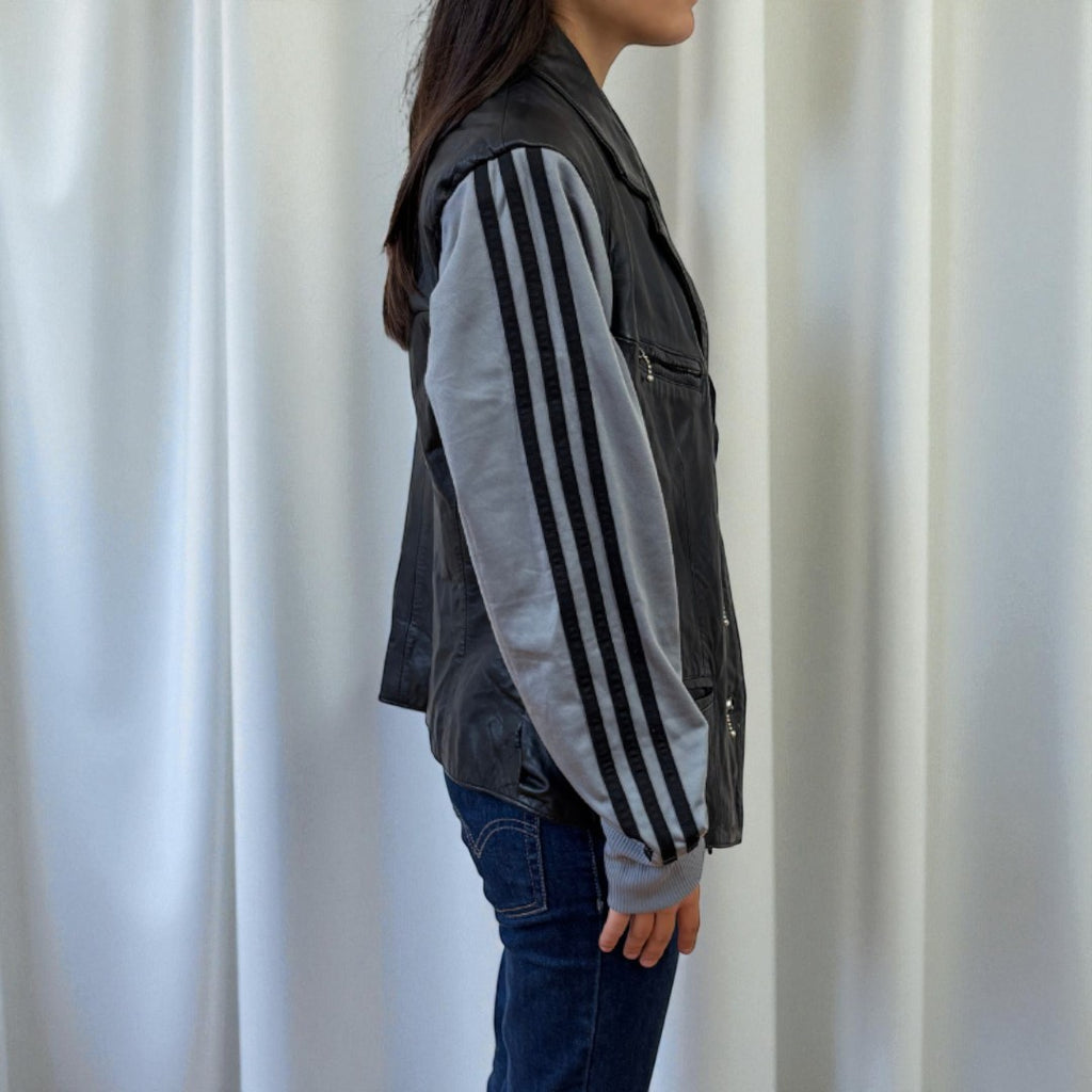#31 Veste en cuir vintage à manches Adidas
