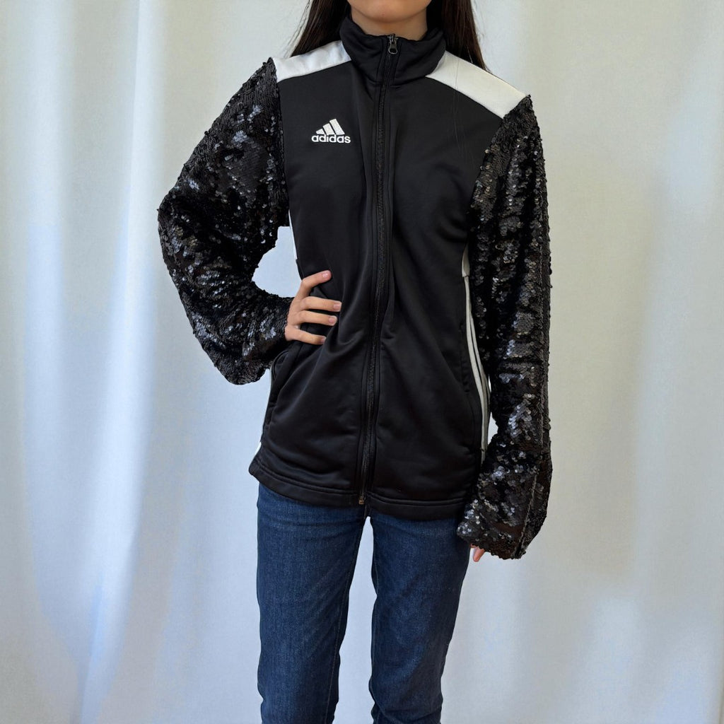 #6 Veste de sur-vêtement Adidas noire à manches paillettes