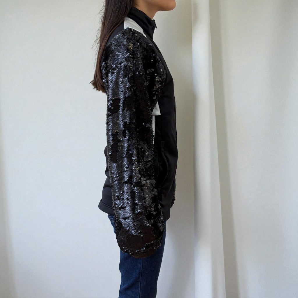 #6 Veste de sur-vêtement Adidas noire à manches paillettes
