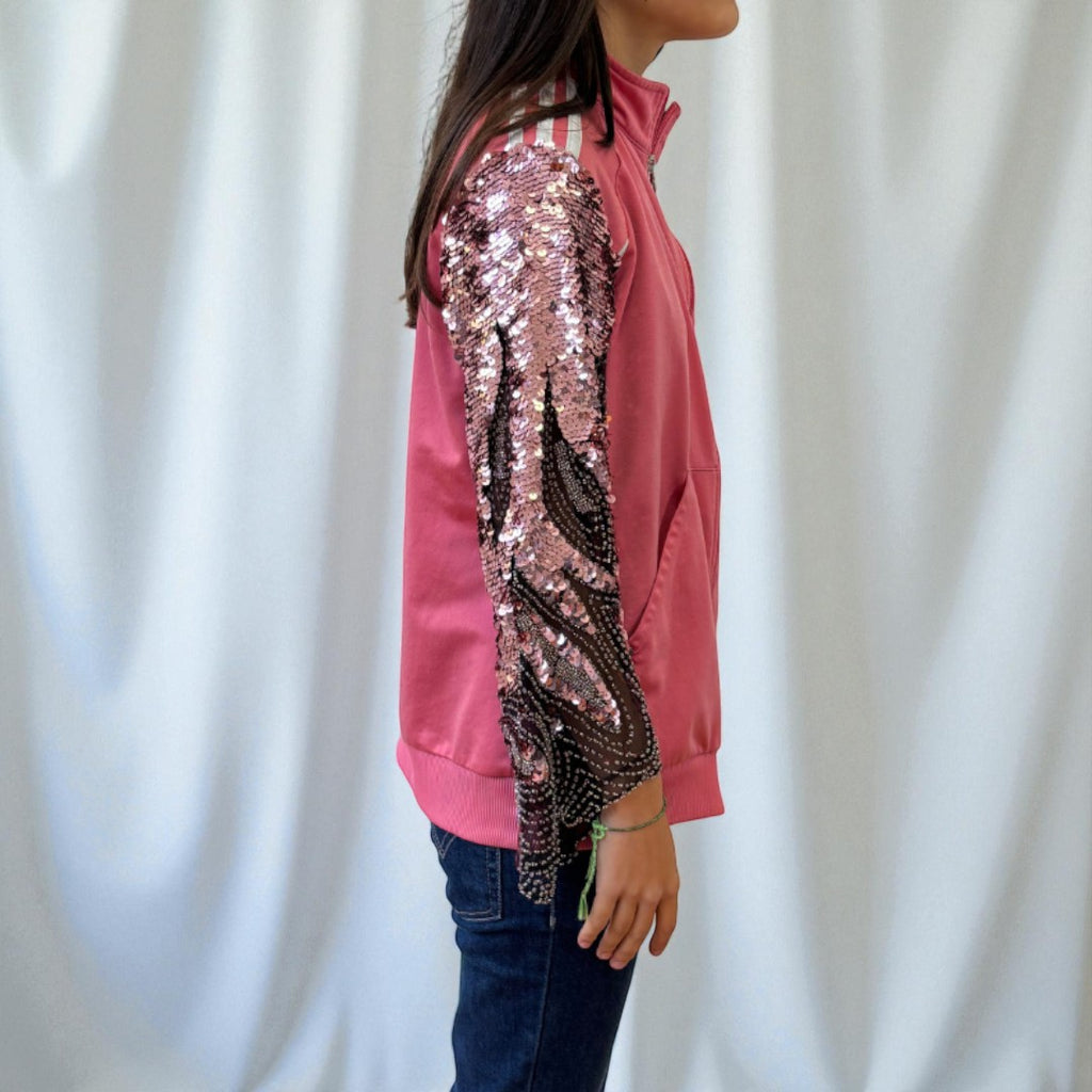 #17 Veste de sur-vêtement Adidas rose à manches paillettes