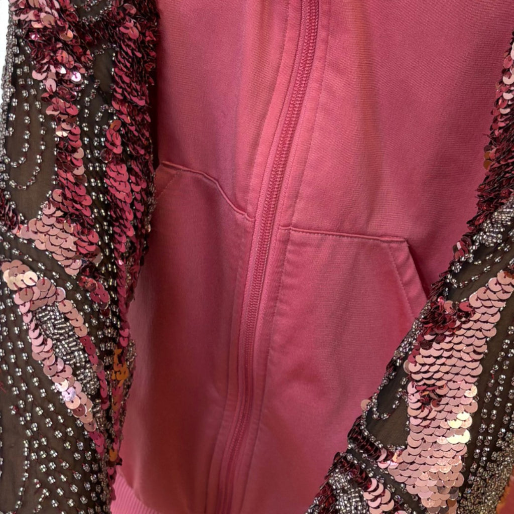 #17 Veste de sur-vêtement Adidas rose à manches paillettes
