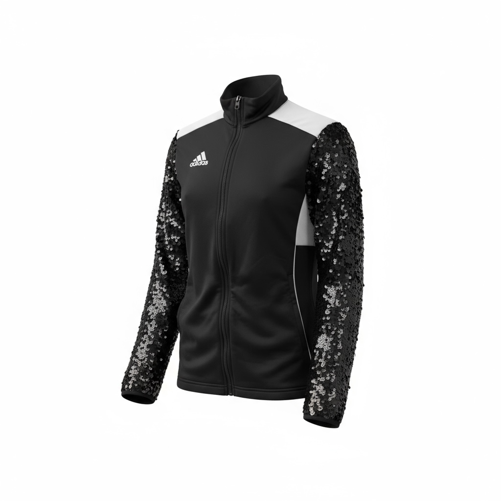 #6 Veste de sur-vêtement Adidas noire à manches paillettes