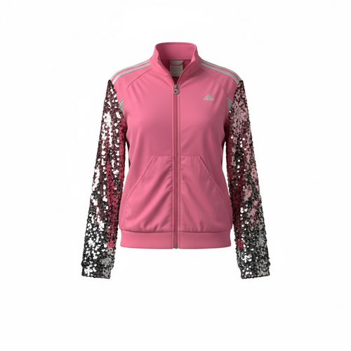 #17 Veste de sur-vêtement Adidas rose à manches paillettes