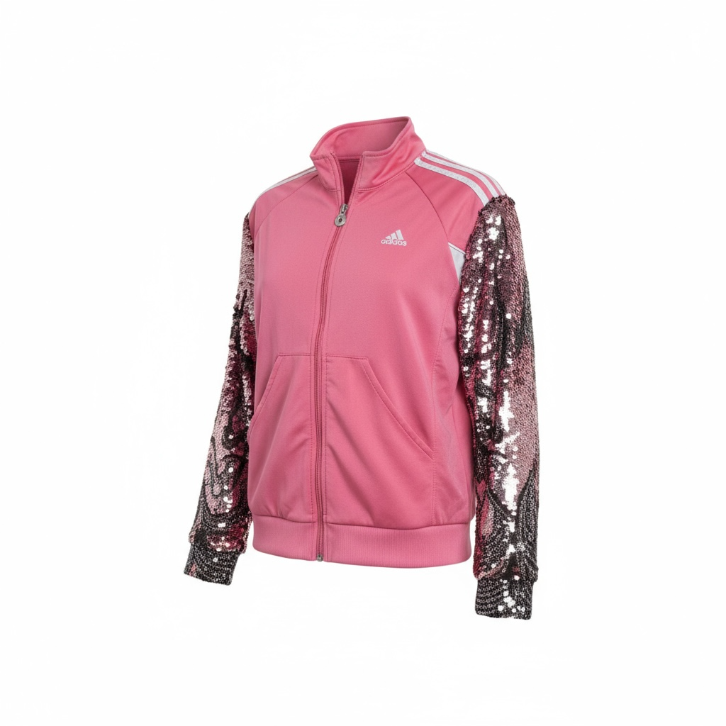 #17 Veste de sur-vêtement Adidas rose à manches paillettes
