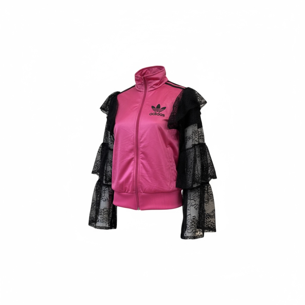 #1 Veste de sur-vêtement Adidas rose à manches bouffantes