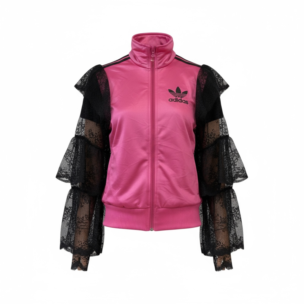 #1 Veste de sur-vêtement Adidas rose à manches bouffantes