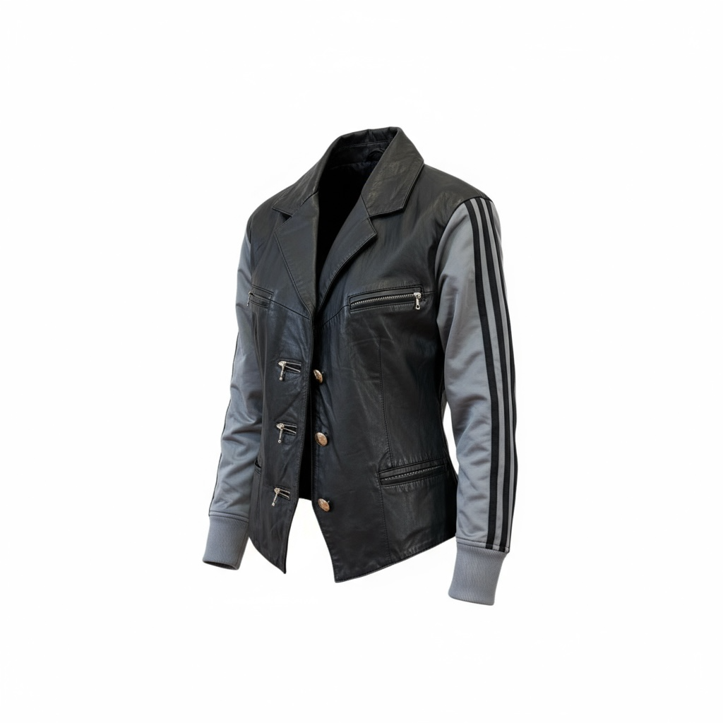 #31 Veste en cuir vintage à manches Adidas