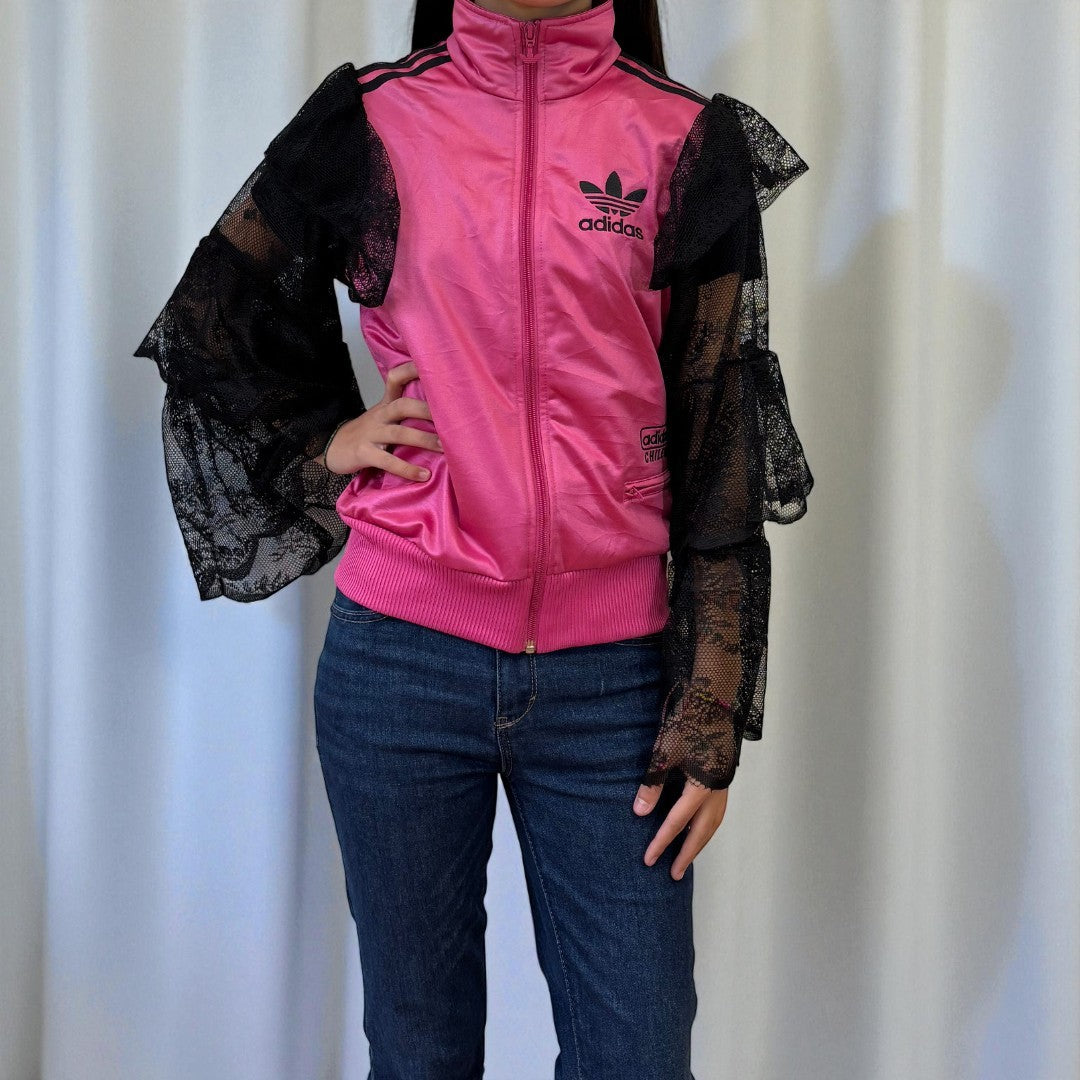 #1 Veste de sur-vêtement Adidas rose à manches bouffantes